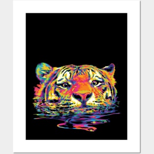 Rainbow Swimming Tiger Posters and Art